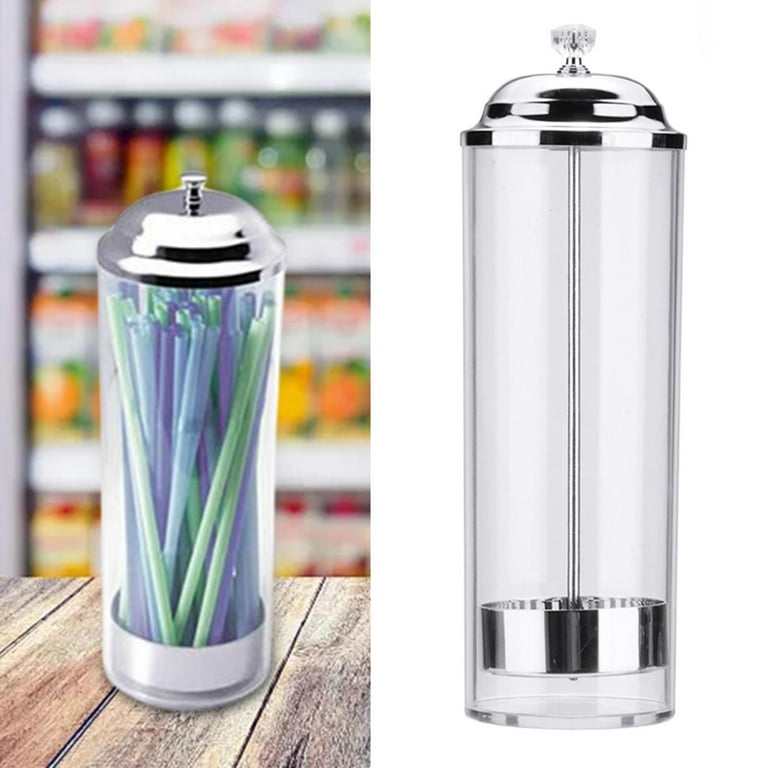 Straw Dispenser with Stainless Steel Lid Drinking Straw Holder for Kitchen,  Retro Style Home Kitchen Accessories Tall 10.6 Inch 