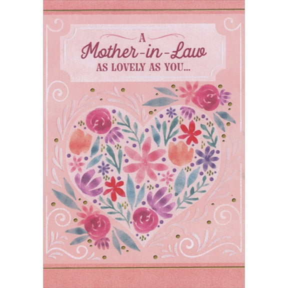 Designer Greetings As Lovely As You: Heart Shape Filled with Flowers on Light Pink Valentine's Day Card for Mother-in-Law