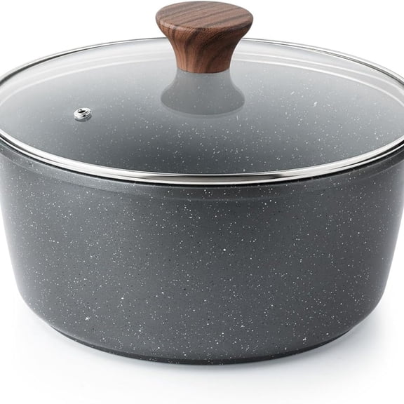 Nonstick Stock Pot with Lid, 4.5 Quart Induction Cooking Pot with Tempered Glass Lid, Stew Pot with Swiss Nonstick Granite Coating