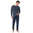 thumbnail image 4 of UNCOVER by SCHIESSER Pijama largo para hombre - con puños, a rayas, tejido jersey sencillo Azul scuro 2XL (2X-Large), 4 of 6