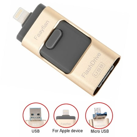 3 In 1 USB Flash Drive 64G, Faayfian USB Memory Stick 64GB Thumb Drive Flash Drive for iPhone/iPad/PC/Android External Memory Storage Stick Password/Touch ID Protected Flash Drive for (Best Android Pc Stick)