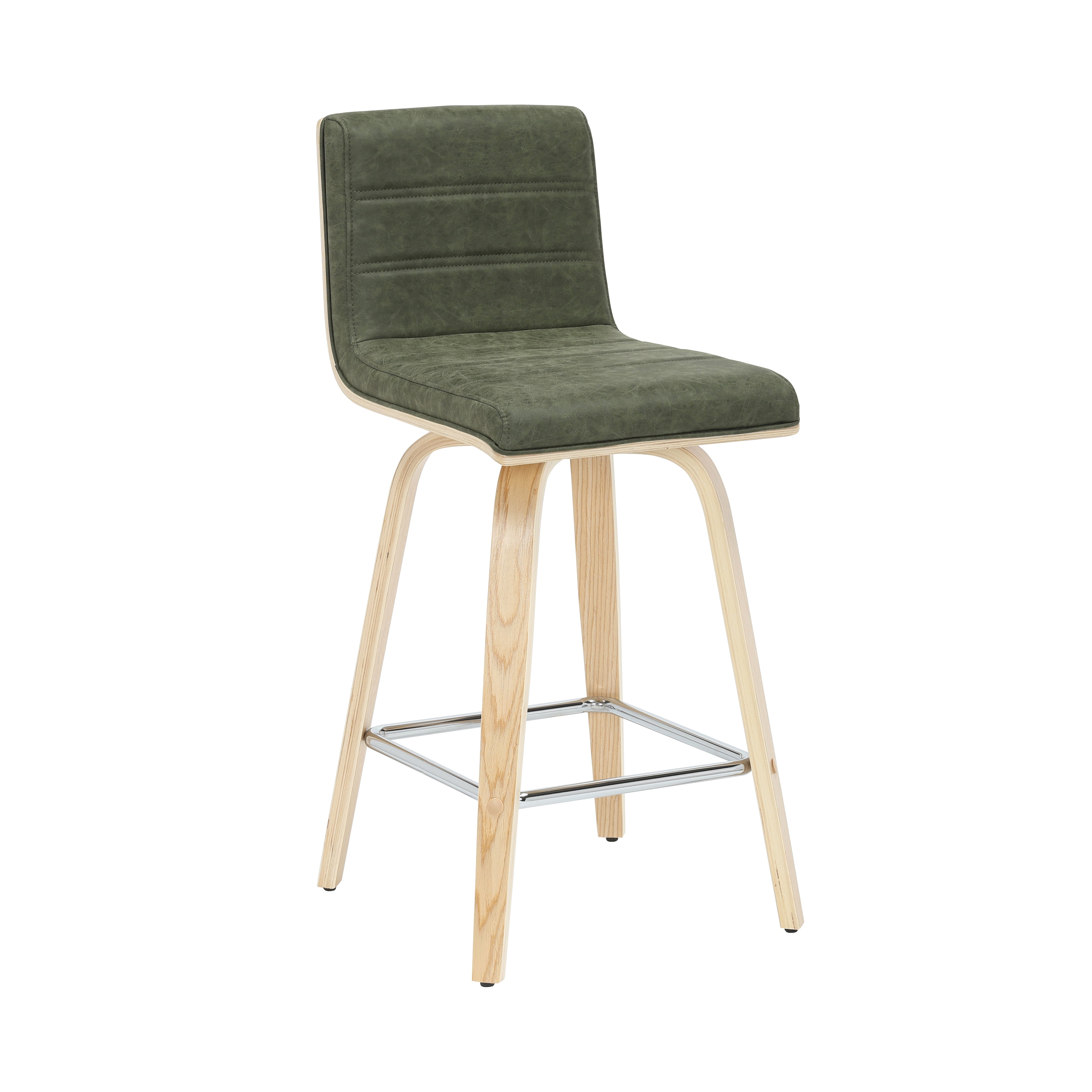 Vienna 35.5 in. H Swivel Counter Height Vintage Green Square Back Wood Bar Stool with Faux Leather Seat Set of 4