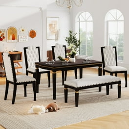 Modern Style Kitchen Dinette Set 6 Piece Dining Table Set with 4 Ergonomic Designed Chairs with 1 Bench Walnut Cottage White Walmart