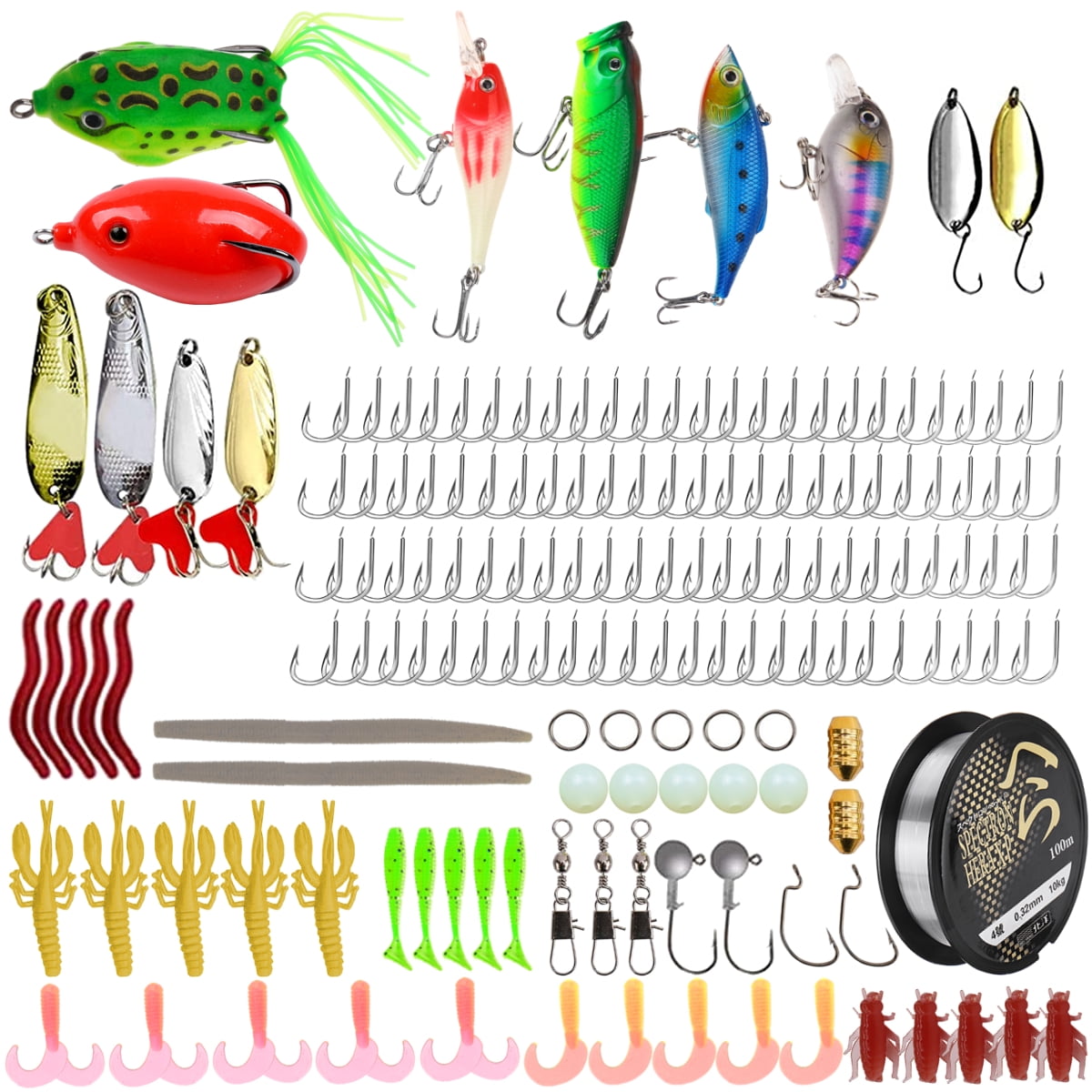 Aneew Fishing Accessories Bass Lures Freshwater Kit Gear Trout Spinnerbaits Spoon Swimbaits Tackle Box Pike Minnow Popper Soft Worms Gift 