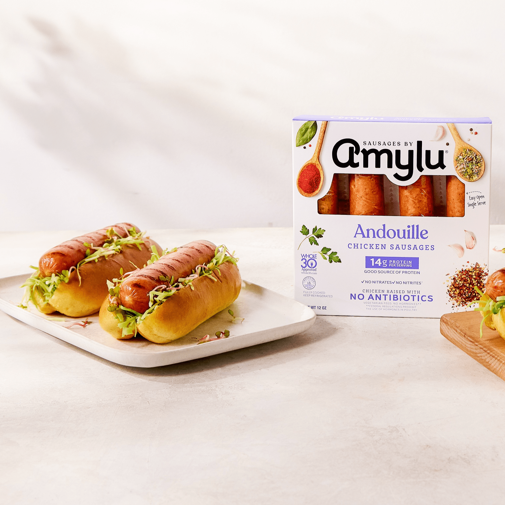 Amylu Foods Andouille Chicken Sausages, 12oz, 4 Count, Refrigerated