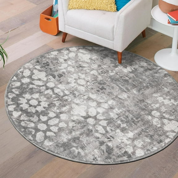 Unique Loom Sofia Collection Area Rug - Larvotto (5' 1" Round Dark Gray/Gray)