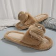thumbnail image 2 of Xfvqtps Fluffy Slippers for Women Bow Decor Winter Warm Open Toe Slip on Furry Cozy Indoor and Outdoor Plush Shoes Khaki, 2 of 9