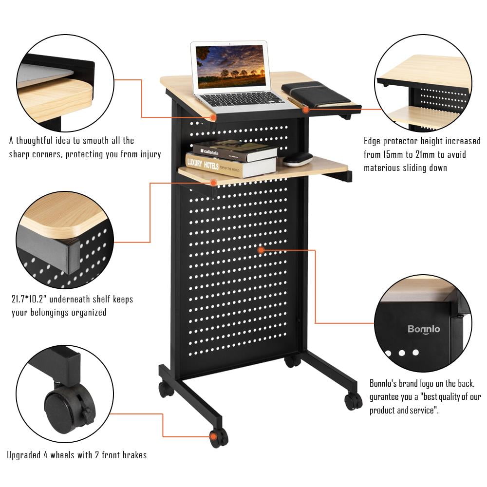 UBesGoo Mobile Lectern Podium with Wheels Heavy Duty Desk Rolling