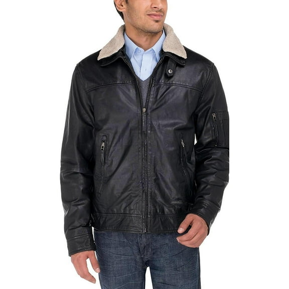 Mens Black Coat Luciano Natazzi Cowhide Flight Bomber