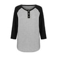 thumbnail image 6 of Otntypg Women's Raglan V Neck Summer Baseball Tops 3/4 Sleeve Ladies Button Henley Shirt Trendy Oversized Workout Tunics Color Block Tees Boyfriend Style Blouse Black#01 XXXL, 6 of 10