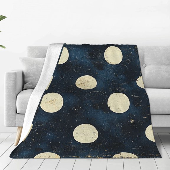 Ultra-Soft Flannel Fleece Blanket 40x30, Anti-Pilling Throw Blanket, for Couch Bed Sofa Travel Camping , Navy Blue Polka Dot Vintage