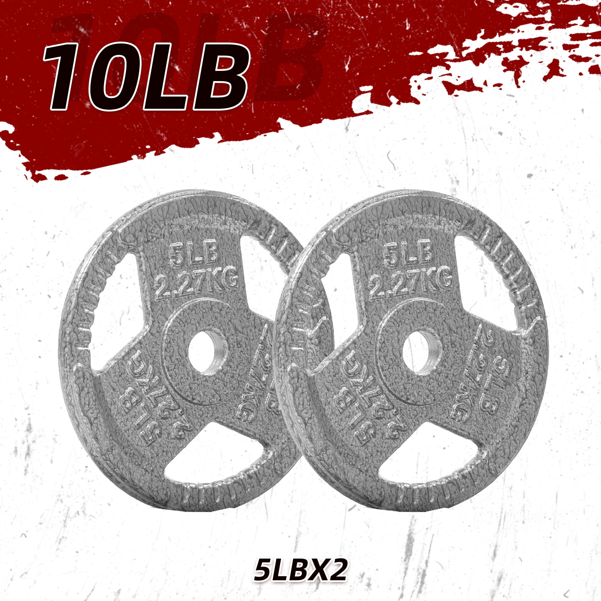 FlexWave 10LB Standard 1" Cast Iron 3-Grip Weight Plates Set, Light Gray