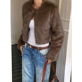 thumbnail image 5 of Women'S Cropped Faux Fur Jacket Long Sleeve Open Front Cardigan Casual Puffy Parka Hairy Short Coat Brown M, 5 of 6