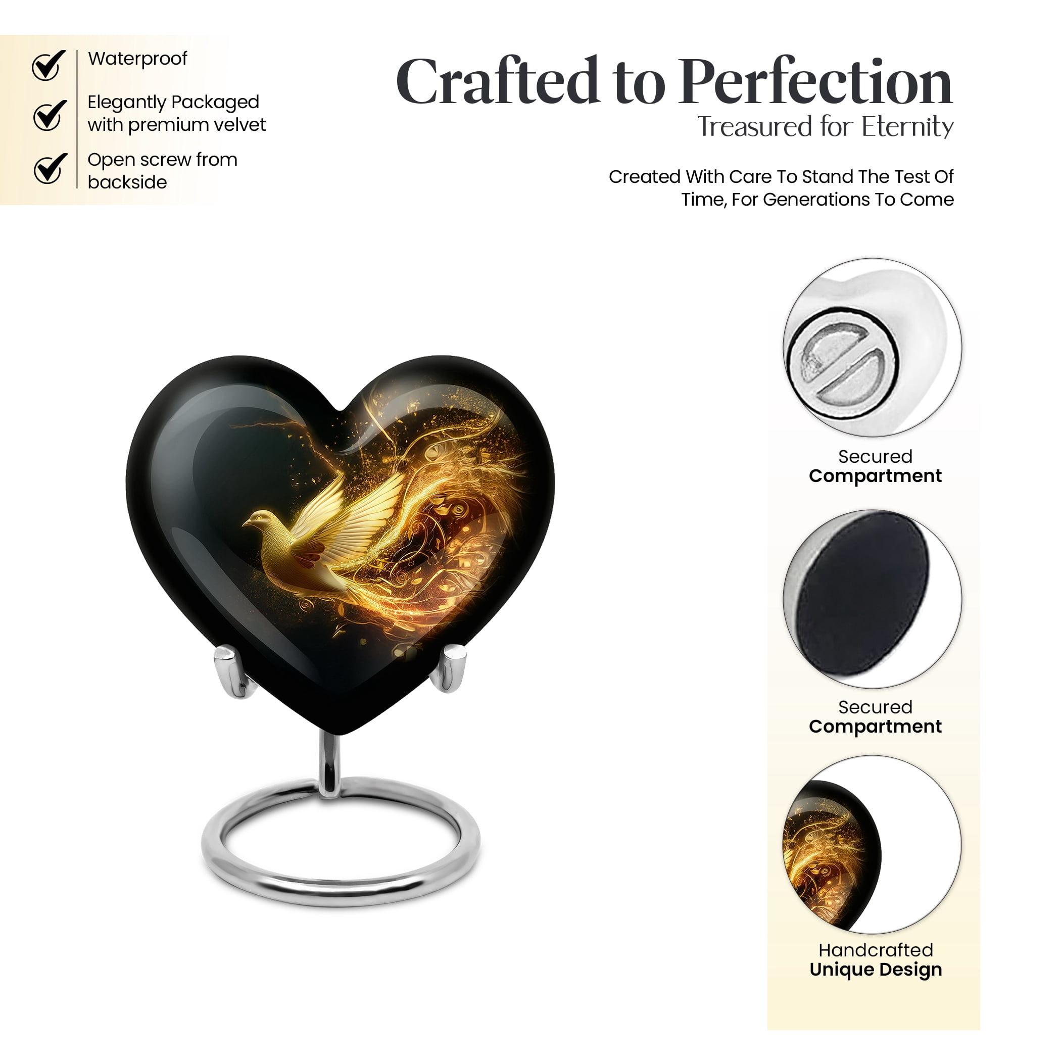 Golden Dove Urn, Cremation Urns for Ashes, Urn for Burial in ground, Small Cremation Urns for Ashes, Adult Urns for Ashes, Mini Urn Ashes Adult Male (Size - 3inch, 2 Pcs)