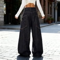 thumbnail image 4 of Yuanlong Womens Jeans Asymmetrical Stitch Mid Waist Wide Leg Denim Jeans Fashion Forward Streetwear Daily Ladies Trousers, 4 of 6