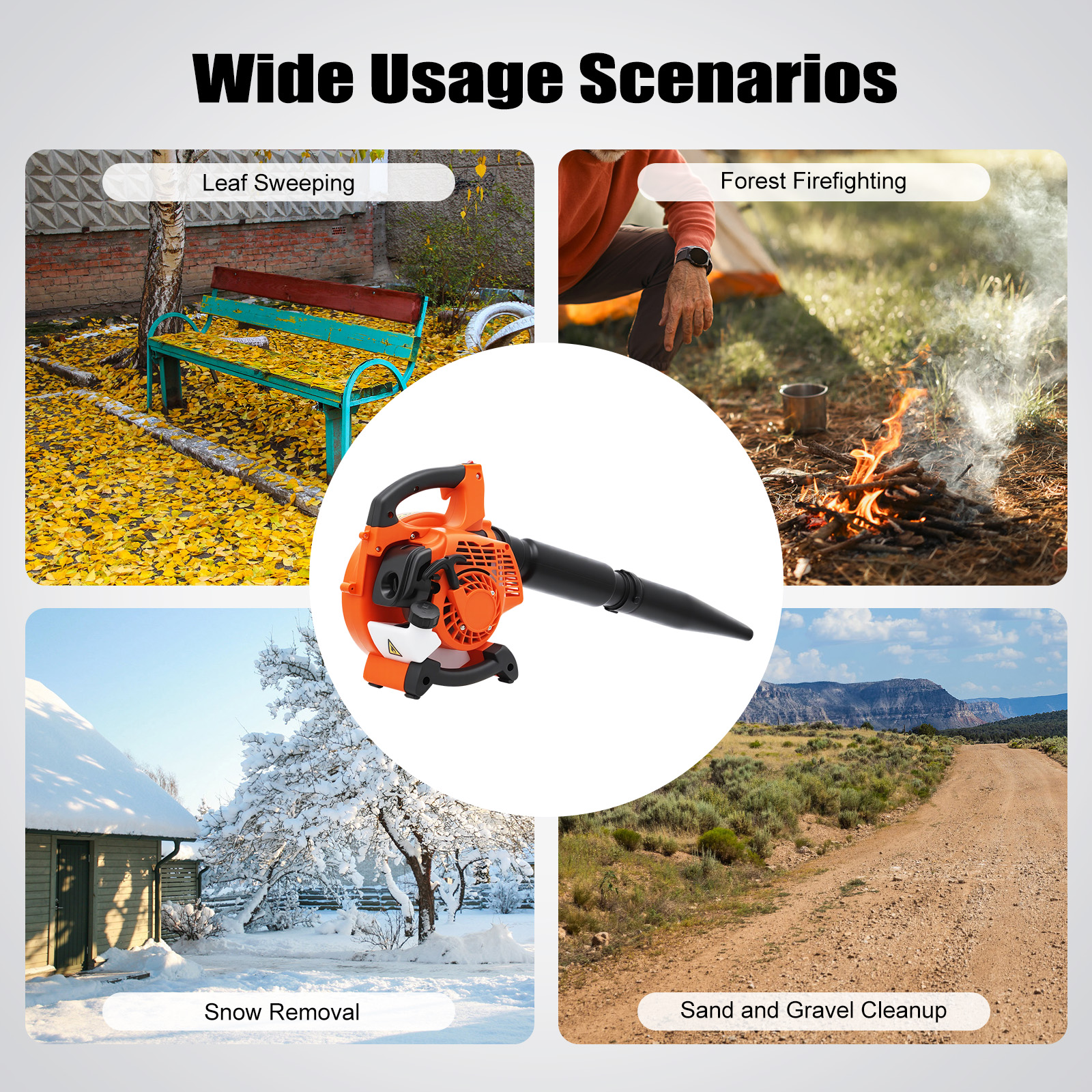 25.4cc Gasoline Powered Handheld Leaf Blower, 7,000 RPM, Cordless, Adjustable Speed, High Efficiency for Yard Cleanup, Durable Nylon and Plastic Construction