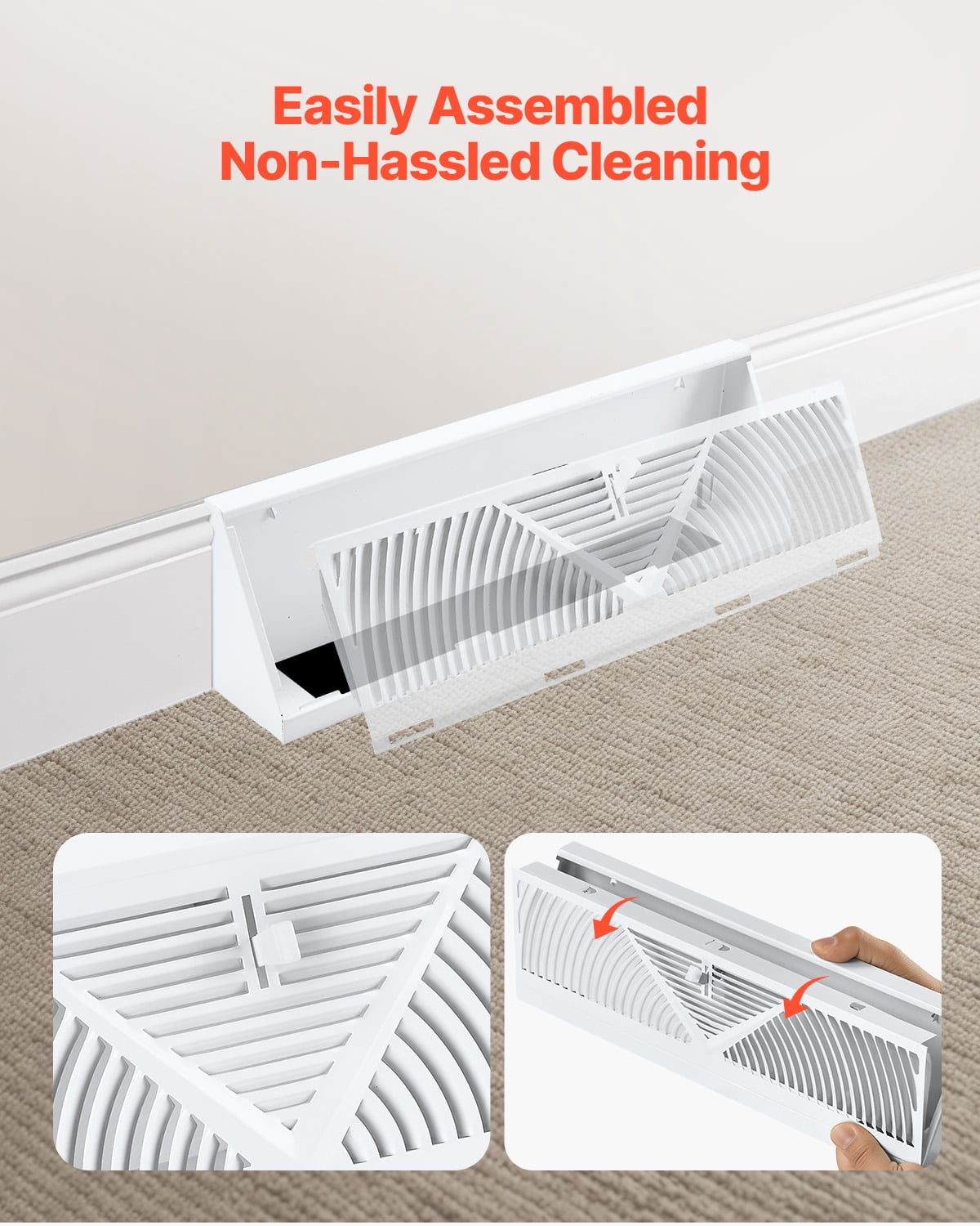 VEVOR 15-Inch Floor Registers,10-Pack Baseboard Registers, HVAC Heavy-Duty Walkable Iron Floor Vents, Rustproof Anti-Peeling Air Vents Deflector Adjustable with Metal Damper for Home & Office,White