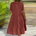 thumbnail image 7 of Moxiu Linen Dresses for Women 2025 Plus Size Short Sleeve V Neck Tiered Maxi Dress Loose Comfy Summer Vacation Beach Dress Coffee,S, 7 of 7