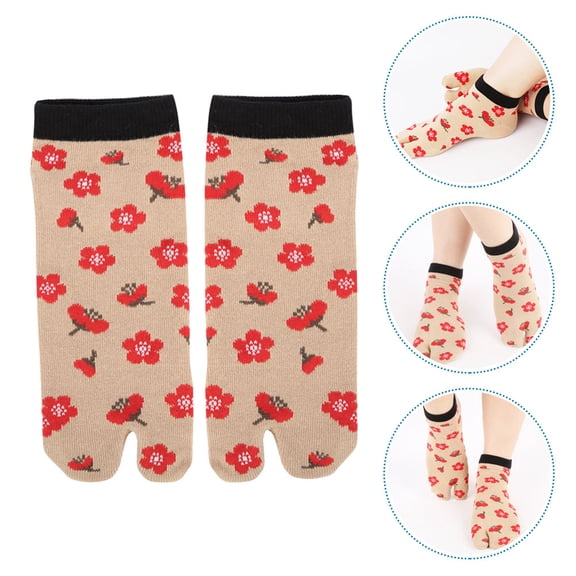 TABLZONE Toe Socks for Women Cotton Two Toe Design Multi 1 Pair