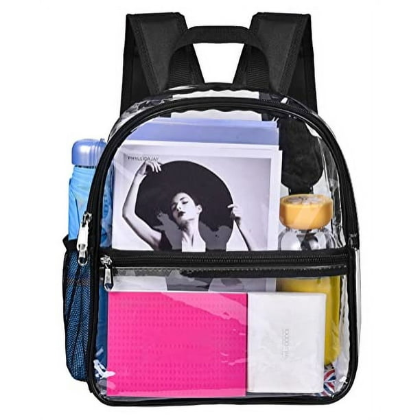 Mochila transparente mini aprobada por el estadio Oraben Clear Bag resistente y pequeña para trabajo negro