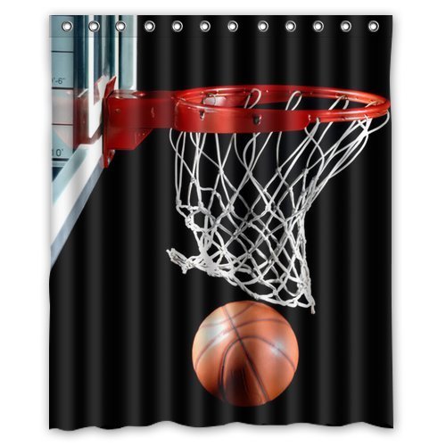 Basketball Shower Curtain 72x72 Inches - Sports Theme Bathroom Decor With Hooks, Water Repellent Polyester