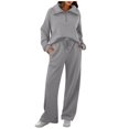 thumbnail image 2 of Baqcunre Women's Two-Piece Half-Zip Hooded Sweatshirt + Trousers Set Plus Size Sweatshirt Loose Autumn Fashion Sweatpants, 1Pc Hoodie + 1Pc Trousers Gray XL, 2 of 4