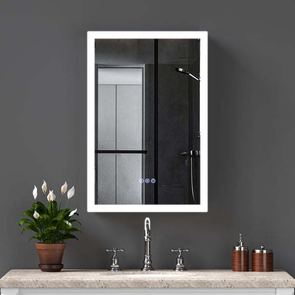 Noble House 20" x 30" Bathroom Medicine Cabinet with Mirror, Adjustable Lighting, LED Light, Anti-Fog Design, Silver