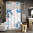 thumbnail image 2 of Blue Coastal No Hook Shower Curtain with Snap in Liner, Waterproof Fabric Shower Curtains, Grey Red Pink Coral Starfish Nautical Shower Curtain Set Top See Through for Bathroom 54"x78", 2 of 8