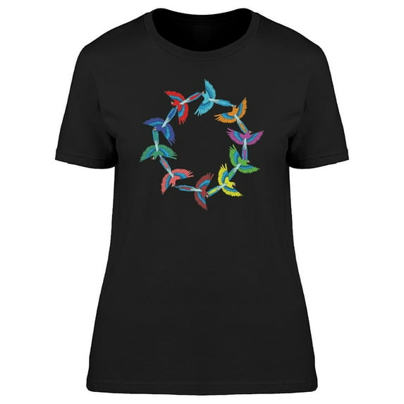 Colorful Parrots Circle Art Tee Women's -Image by Shutterstock