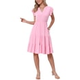 thumbnail image 2 of INSPIRE CHIC Summer Tiered Dress for Womens Notch Neck A-Line Flowy Knee Length Dresses S Pink, 2 of 6