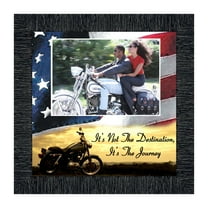 Harley Davidson Gifts for Men and Women, Patriotic Harley Accessories, Harley Davidson Wedding Gifts, Sunset American Flag for Harley Riders, "It's Not the Destination" Unique Motorcycle Decor, 9754