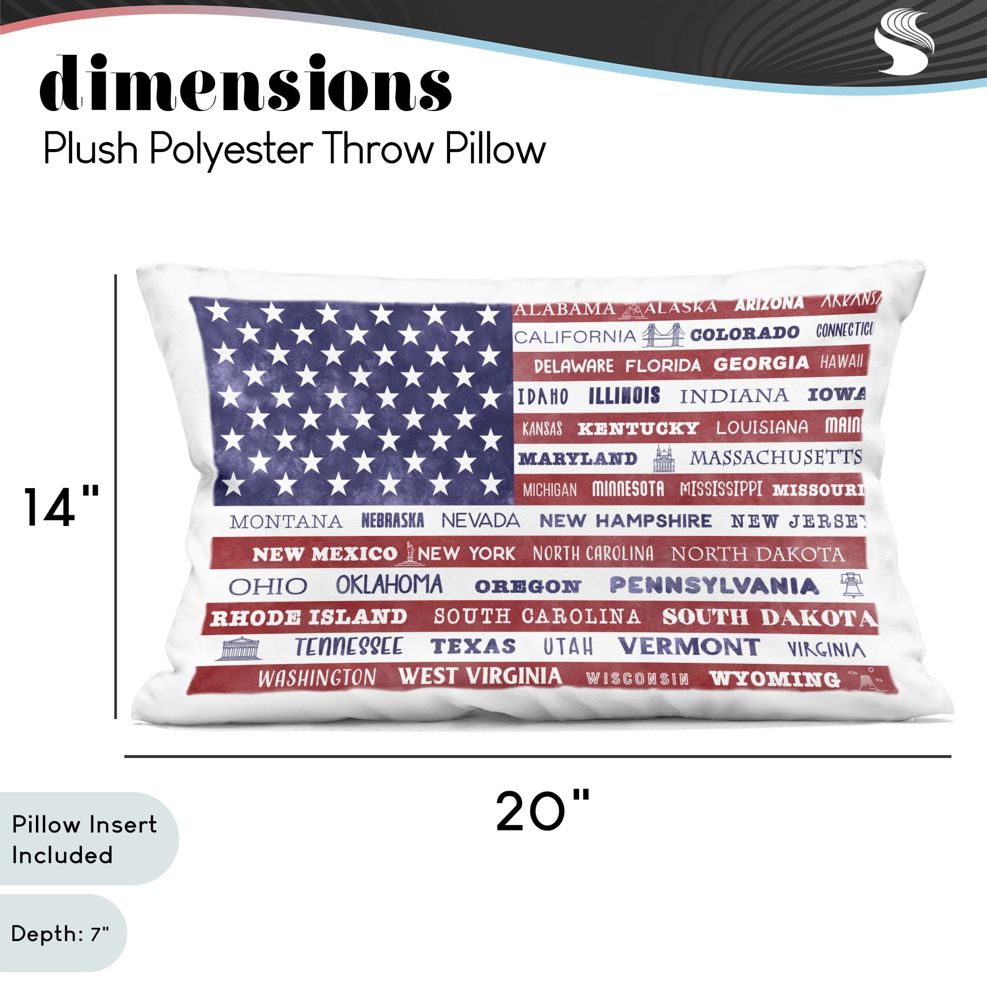 Stupell Industries States Of America Flag Decorative Printed Throw Pillow, design by Daniela Santiago, 14 x 7 x 20