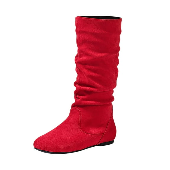 Xiaoxatg Women's Mid Calf Boots Suede Flat Side Zipper Casual Booties Comfortable Ankle Boots for Daily Wear 7 Red