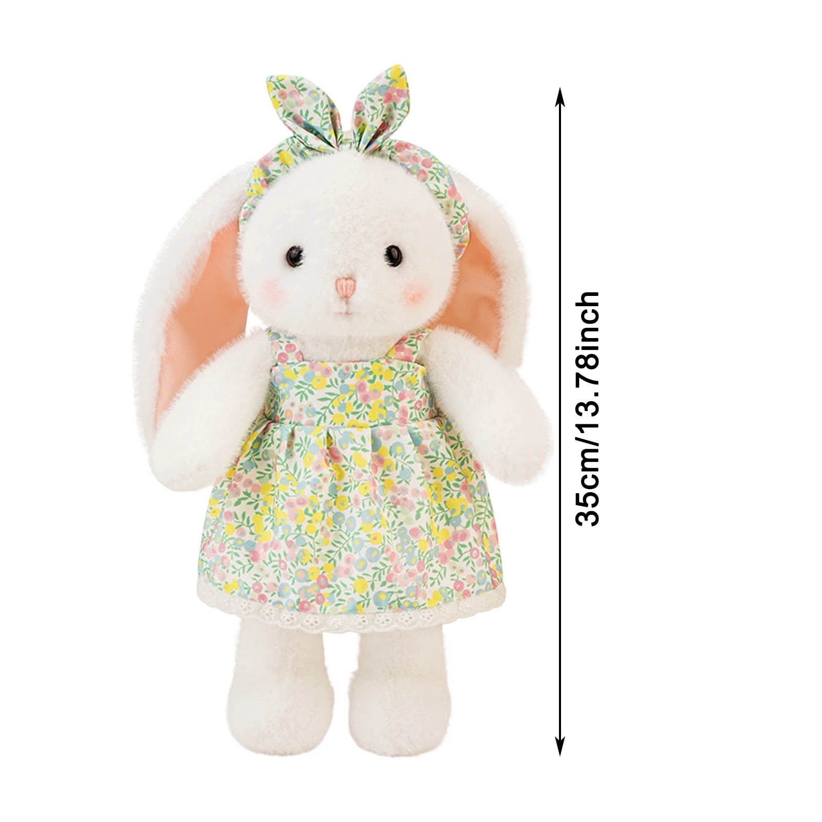13.8 Inch Cute Floral Bunny Stuffed Animal Soft Washable Plush Toy with Headband & Bows for Easter Birthday Gift for Friends Family White