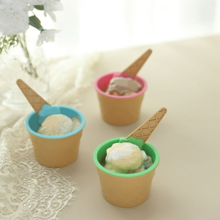 

Efavormart Set Of 6 | Colorful Reusable Ice Cream Cone Bowls And Spoons Dessert Cups With Waffle Design Spoons - Blue Green Pink