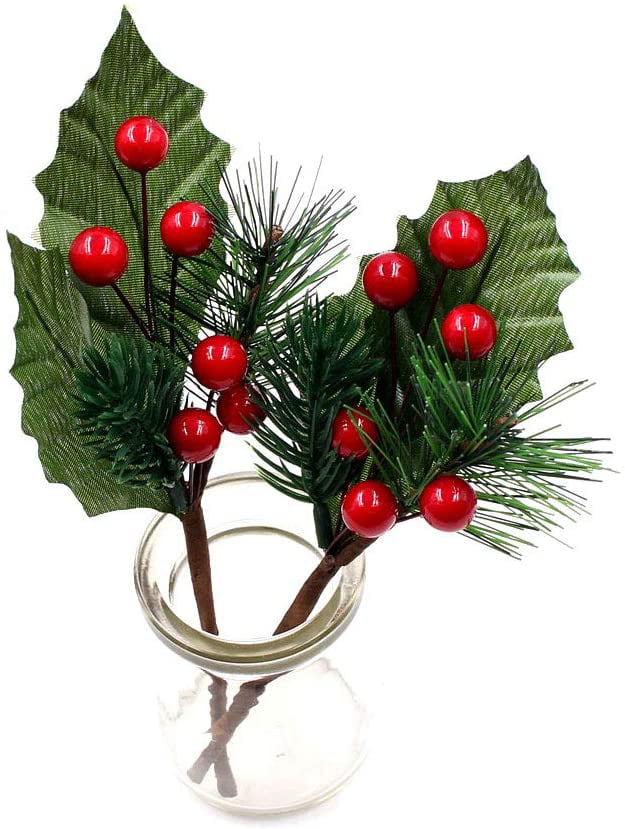 20 Pack 8inch Artificial Christmas Red Berries Stems for Christmas Tree OrnameK6 
