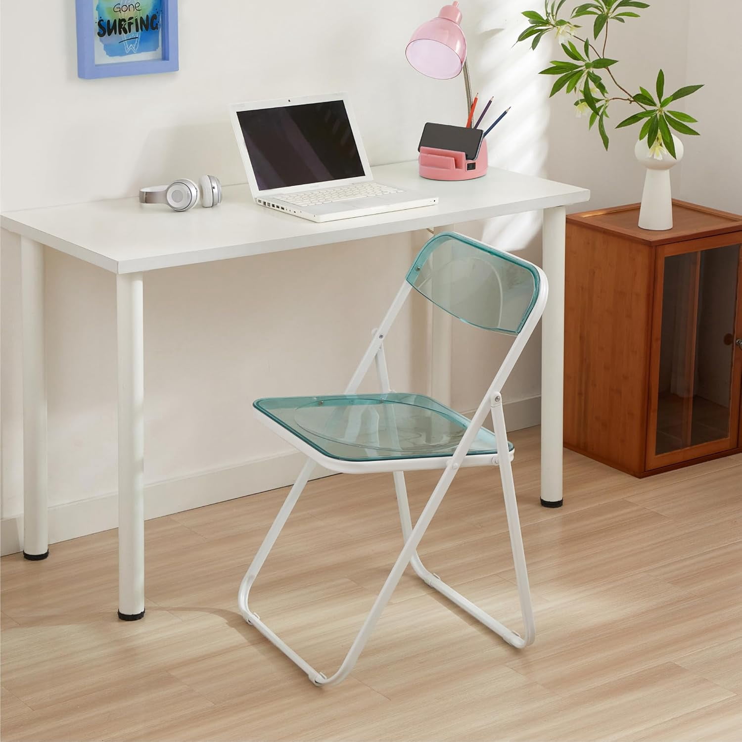 Urban Shop Transparent Acrylic Modern Folding Chair with Chrome