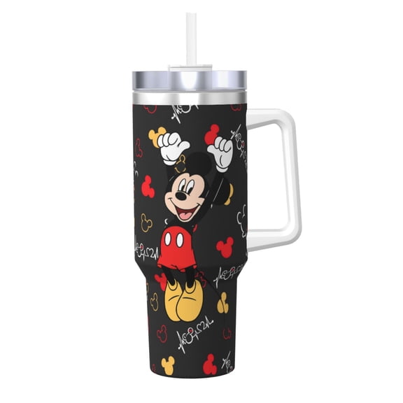 Mickey Insulated 40oz Water Bottle with Handle and Straw, Reusable Stainless Steel Tumbler Fits in Cup Holder Gifts for Women Men