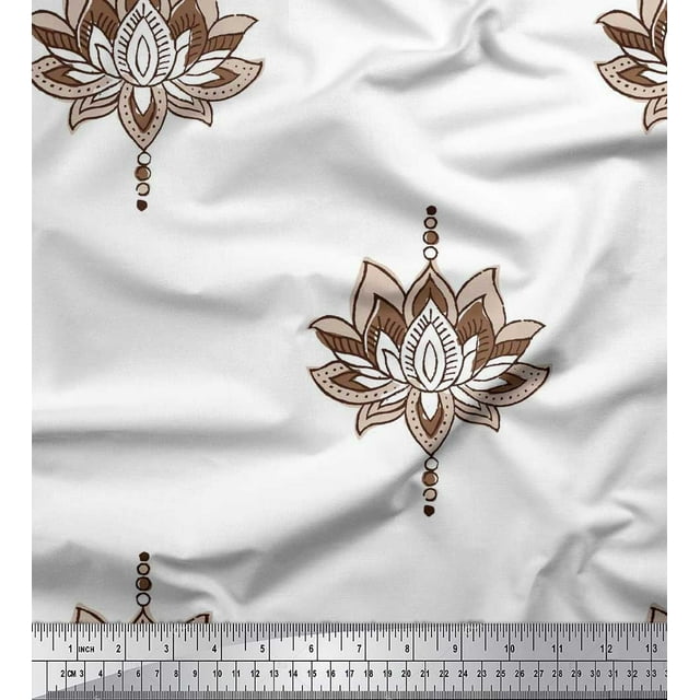 Soimoi Silk Fabric Dot & Lotus Block Print Fabric by Yard 42 Inch Wide