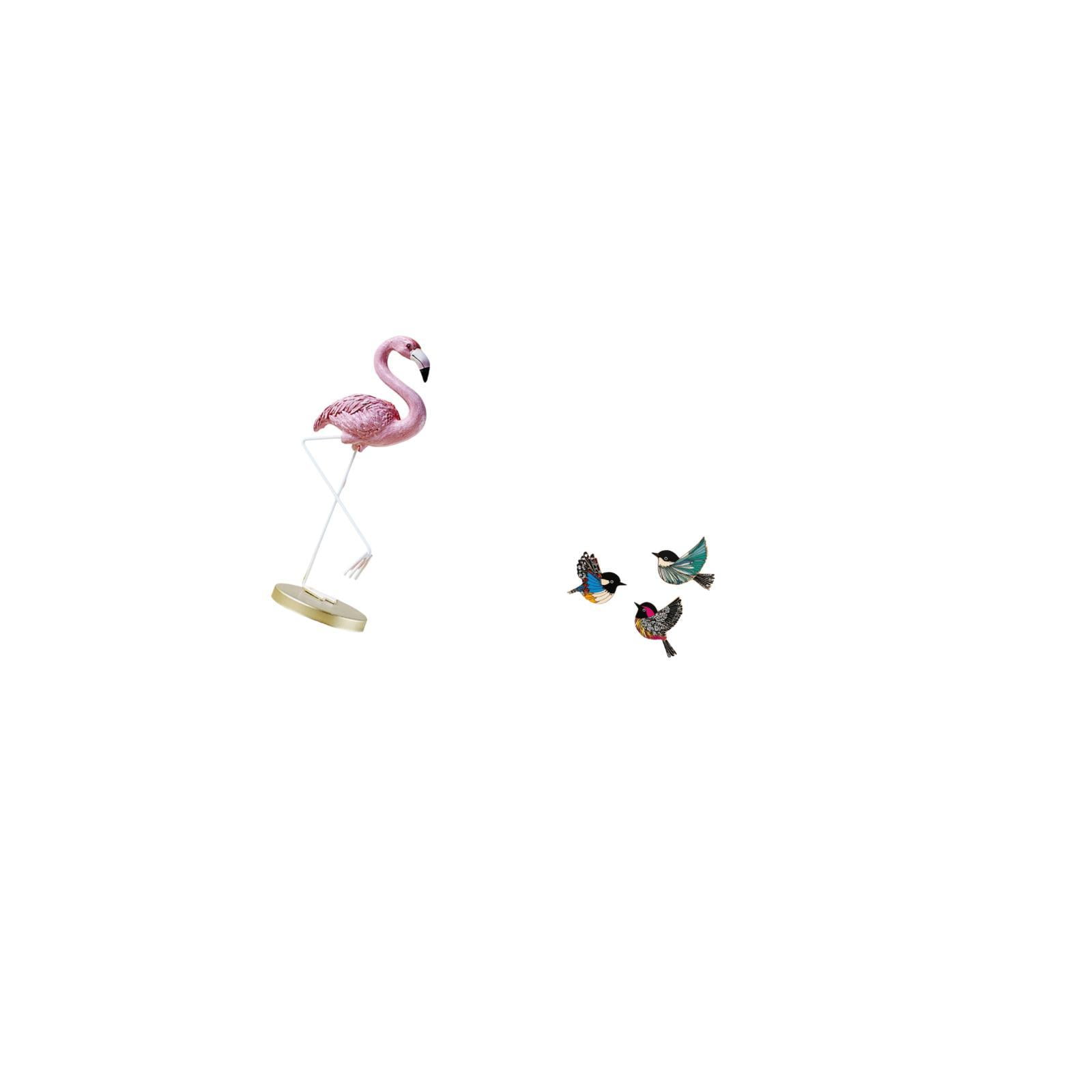 CoudarTitie Flamingo Resin Bird Sculpture Modern Art Garden Figurine with Metal Stand and Wooden Flying Birds Wall Hanging Signs for Home Decor Study Room Farmhouse