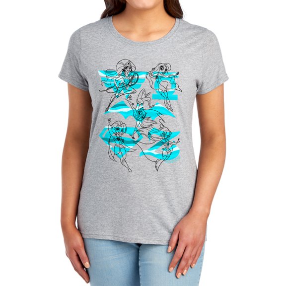 DC Superhero Girls Line Art Group Women's T Shirt, Athletic Heather, X-Large