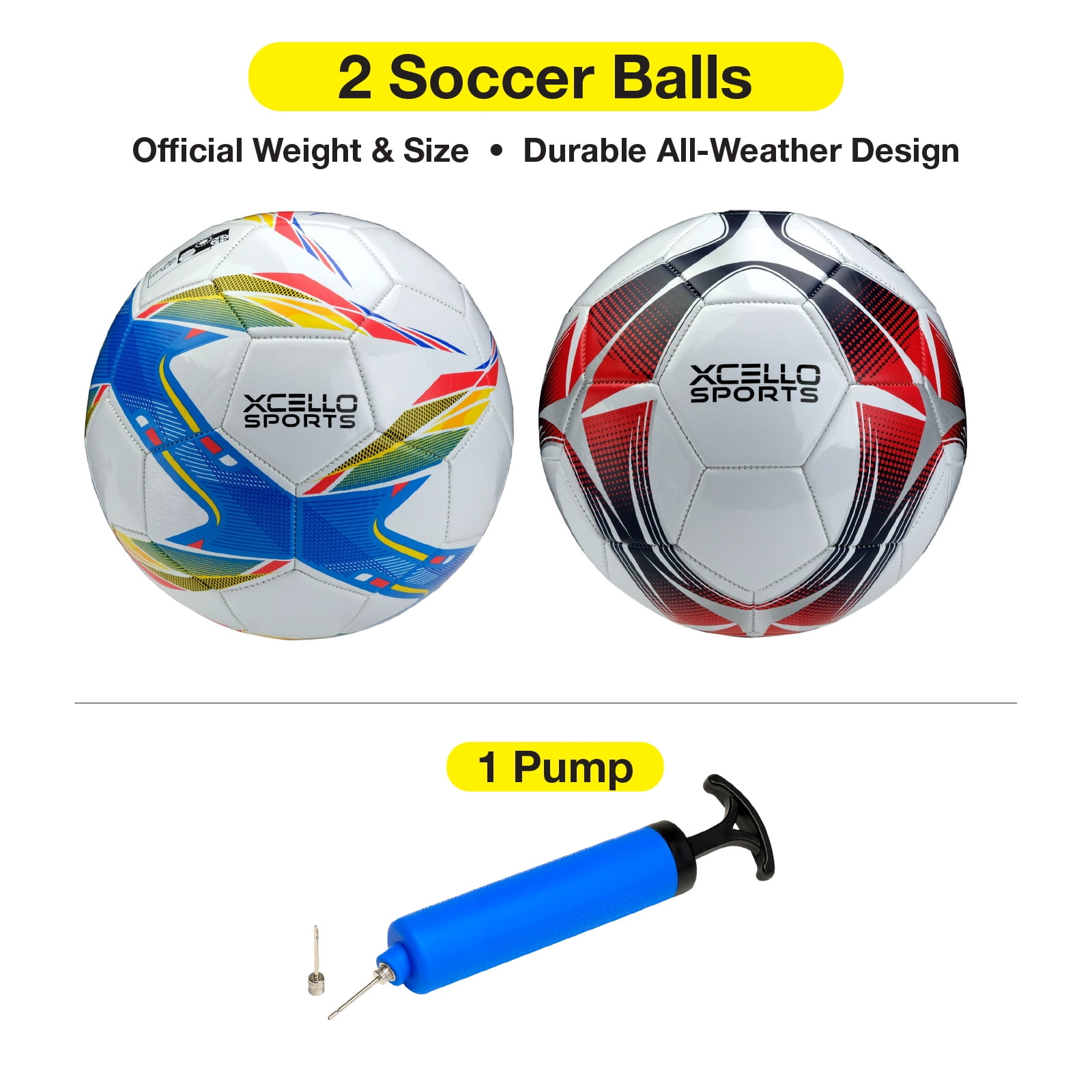 Xcello Sports Soccer Ball Size 4 with Pump, Youth Soccer Sports Ball, Multicolor, Size 4, Pack of 2