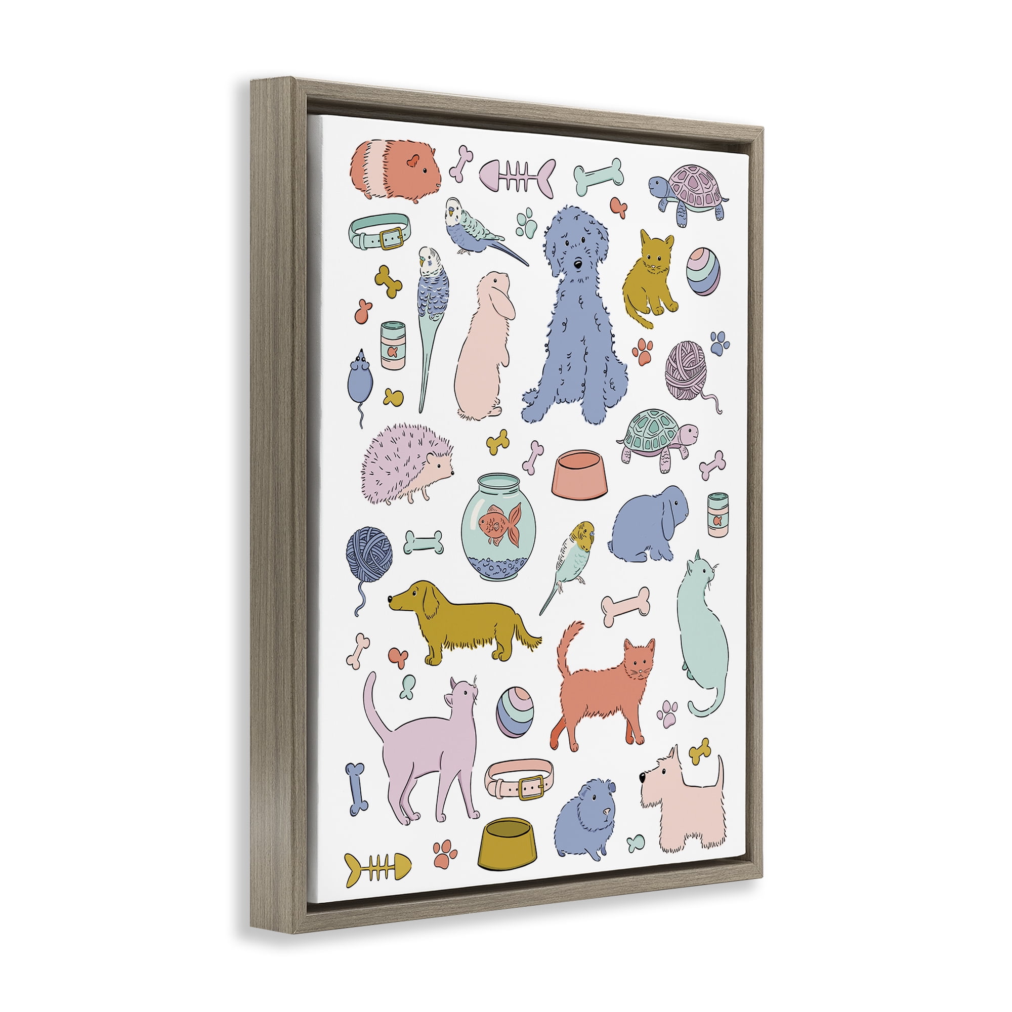 Stupell Industries Pet Shop Menagerie Brown Framed Floater Canvas Wall Art, design by Bethany Sandoval