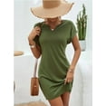 thumbnail image 2 of Women's Notched Short Sleeve Mini Tee Dress with 95% polyester 5% spandex breathable opaque stretch fabric everyday wear, 2 of 14