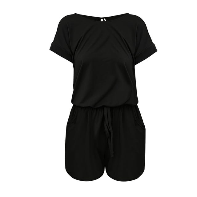 GYUJNB Combinaison pour Femmes Combinaison d'Été Décontractée à Col Rond Manches Courtes Taille Haute avec Cordon de Serrage Combinaison Shorts Combinaisons, Barboteuses & Salopettes pour Femmes