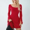 thumbnail image 2 of Women's Mini A-Line Dress Evening Spring Autumn Clothing Chic and Elegant Long Bell Sleeves Scoop Neck Solid Color Dress-a-M, 2 of 7