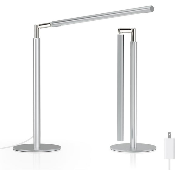 Metal Desk Lamp for Home Office - Foldable LED Table Lamp for Reading, 4 Color & 6 Brightness, 15W Dimmable Desk Light with Flexible Arm, Eye-Caring Desktop Lamp for College Dorm, Silver
