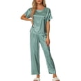 thumbnail image 2 of Conjunto de pijamas de satén para mujeres INSPIRE CHIC, ropa de verano, camisetas de manga corta con pantalones, conjuntos de lounge de seda en gris y verde, 2 of 6