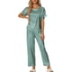 thumbnail image 2 of Conjunto de pijamas de satén para mujeres INSPIRE CHIC, atuendos de verano, camisetas de manga corta con pantalones, conjuntos de lounge de seda en gris y verde, 2 of 6
