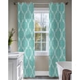 thumbnail image 4 of Blue Green Moroccan Sheer Curtains 63 Inch Length 2 Panels Set for Living Room/Bedroom, Morocco Retro Abstract Quatrefoil Plaid Kitchen Curtains Grommet Curtains Window Treatments 42"x63"x2, 4 of 7